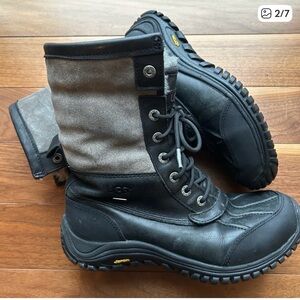UGG Adirondack II Leather/Wool Woman’s Black & Gray USED Boots Size 8
